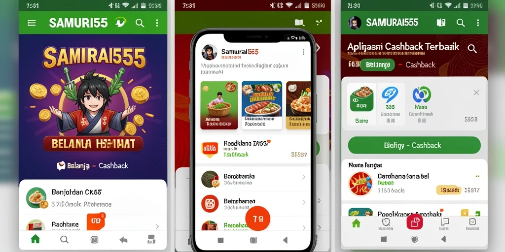 Antarmuka aplikasi SAMURAI555 yang menampilkan fungsi Cashback yang mudah digunakan.