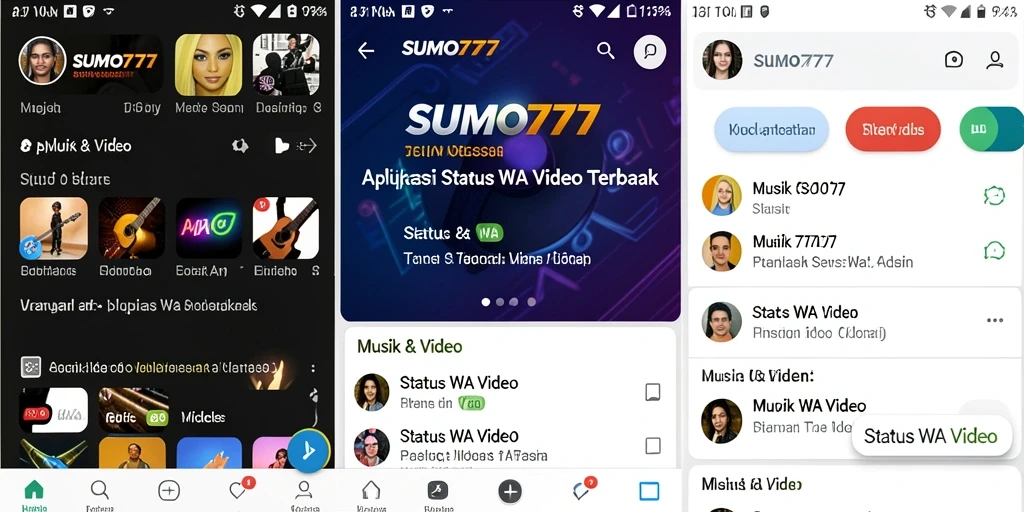 Antarmuka SUMO777 menampilkan berbagai pilihan Status WA Video yang menarik.
